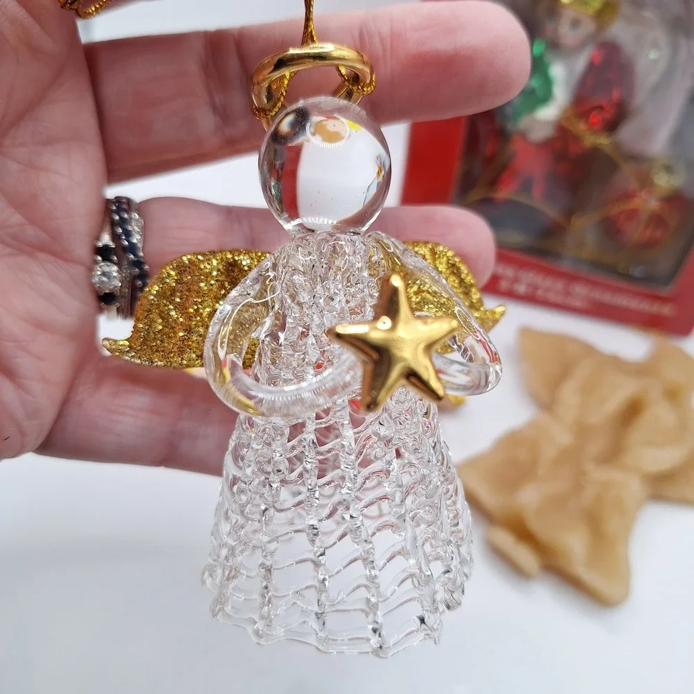 Lot of 5 Angel Theme Christmas Ornaments Vintage Wax Wood‎ & Glass
